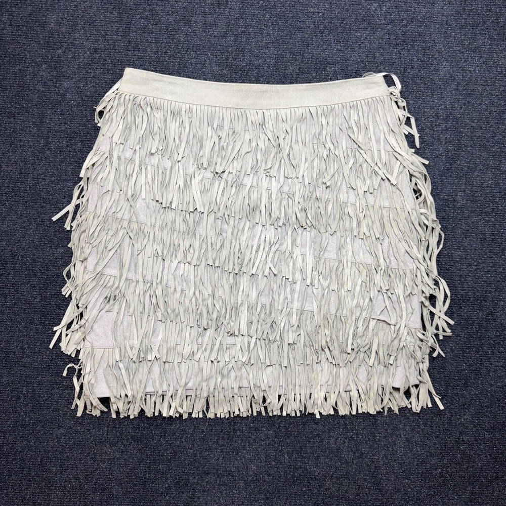 White House Black Market Skirt Womens 4 Silver Fringe Suede Mini Lined